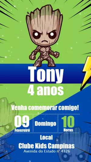 Convite de Aniversário Groot Cute para Editar Online