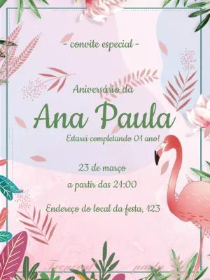Convite de Aniversário Flamingo Tropical para Editar Online