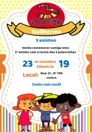 Convite de Aniversário 3 Palavrinhas com a Turma para Editar