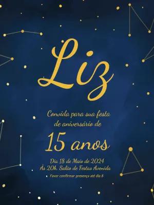 Convite de Aniversário Galáxia com Estrelas para Editar Online