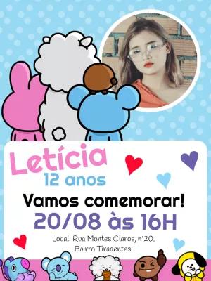 Convite de Aniversário BT21 com Foto para Editar Online