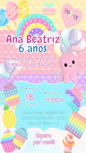 Convite de Aniversário Pop It Candy para Editar Online