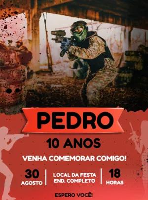 Convite de Aniversário Paintball para Editar e Imprimir