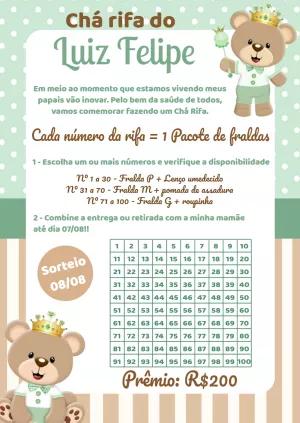 Convite Chá Rifa Ursinho Príncipe para Editar Online
