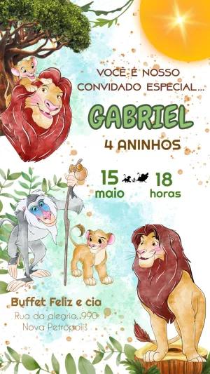 Convite Aniversário Rei Leão Aquarela para Editar Online