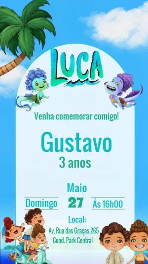Convite de Aniversário Luca com Personagens para Editar Online