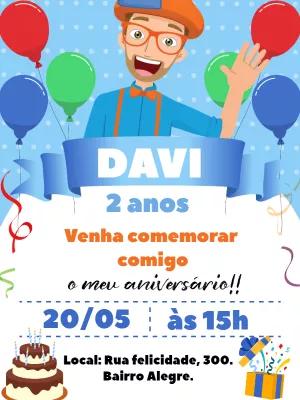 Convite de Aniversário Blippi com Personagem para Editar Online