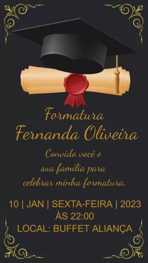Convite de Formatura Elegante com Diploma para Editar Online