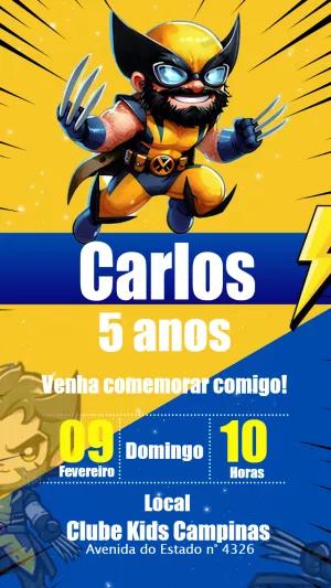 Convite Aniversário Wolverine Herói para Editar Online