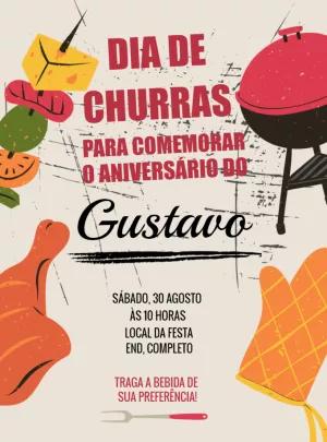Convite de Aniversário Churrasco Ilustrado para Editar Online