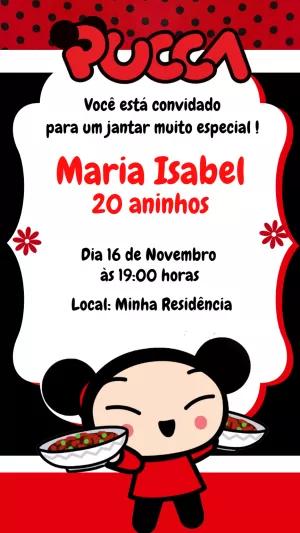 Convite de Aniversário Pucca para Editar Online e Imprimir