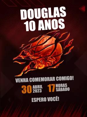 Convite Aniversário Basquete com Efeito de Fogo para Editar