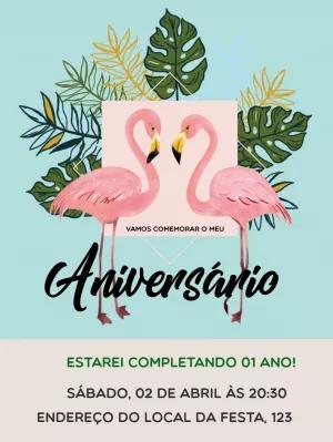 Convite Aniversário Flamingo Tropical para Editar Online