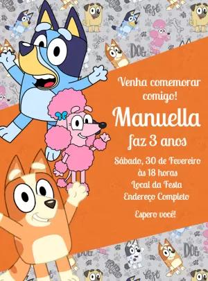 Convite de Aniversário Bluey e Bingo para Editar Online