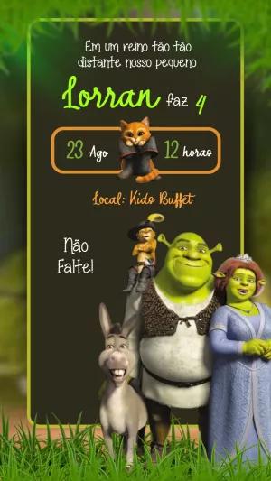 Convite de Aniversário Shrek com Personagens para Editar Online