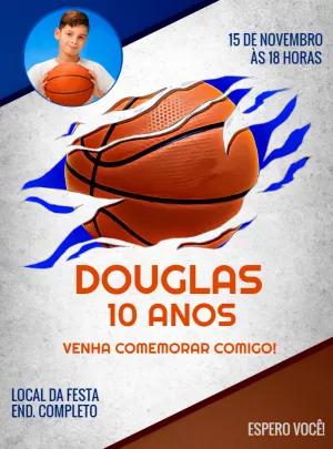 Convite Aniversário Basquete com Foto para Editar Online