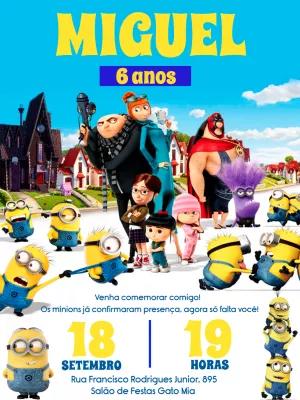 Convite de Aniversário Minions com Personagens para Editar Online