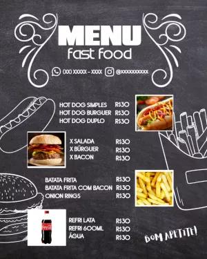 Cardápio Fast Food Estilo Lousa para Editar Online