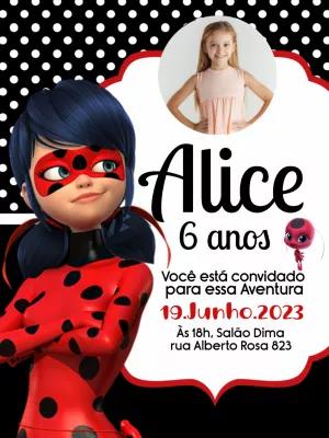 Convite de Aniversário Ladybug com Foto para Editar Online