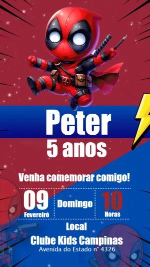 Convite de Aniversário Deadpool Editável Online para Imprimir