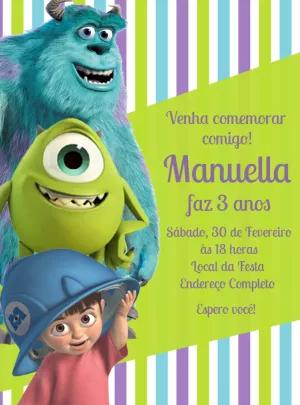 Convite de Aniversário Monstros SA para Editar Online