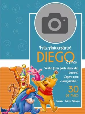 Convite Aniversário Ursinho Pooh com Foto para Editar Online
