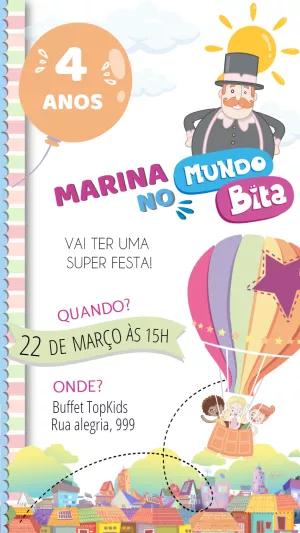 Convite de Aniversário Mundo Bita para Editar Online