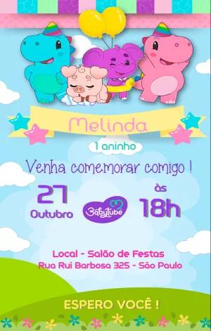 Convite de Aniversário Babytube com Personagens para Editar