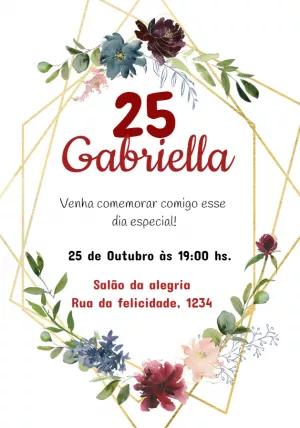Convite de Aniversário Floral com Geometria Dourada para Editar