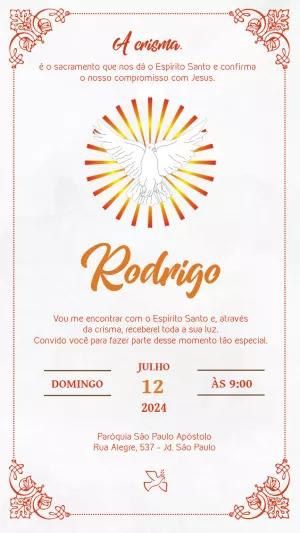 Convite de Crisma com Pomba do Espírito Santo para Editar Online