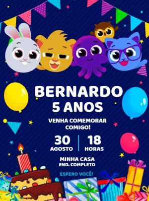 Convite de Aniversário Bolofofos com Personagens para Editar