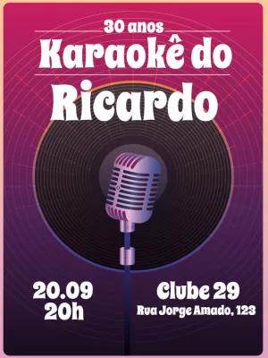 Convite de Aniversário Karaokê com Microfone para Editar
