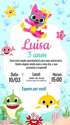 Convite de Aniversário Baby Shark para Editar Online