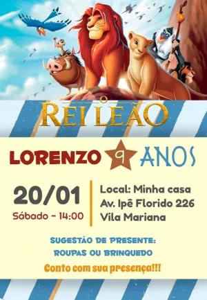 Convite Aniversário Rei Leão com Personagens para Editar Online