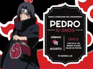 Convite de Aniversário Itachi Akatsuki para Editar Online