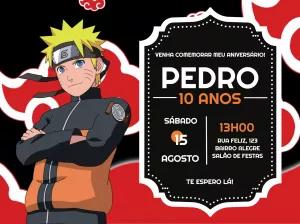 Convite de Aniversário Naruto com Nuvens Akatsuki para Editar