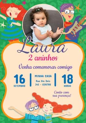 Convite Aniversário Palavra Cantada com Foto para Editar Online