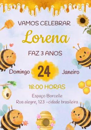Convite de Aniversário Abelhinha Fofa para Editar Online