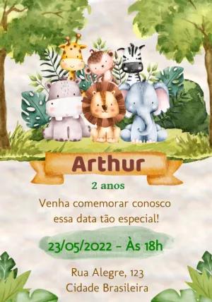 Convite de Aniversário Safari com Animais para Editar Online