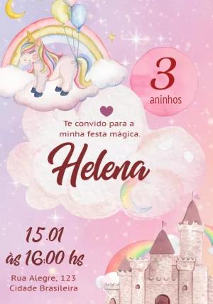 Convite de Aniversário Unicórnio Mágico para Editar Online
