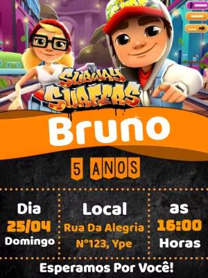 Convite de Aniversário Subway Surfers para Editar Online