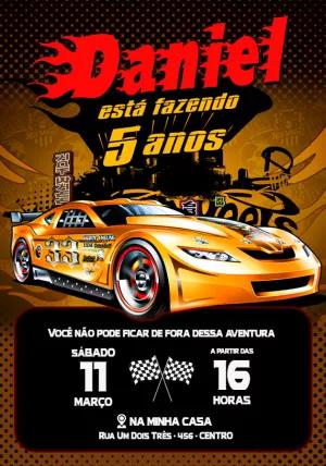Convite Aniversário Hot Wheels Carros de Corrida para Editar Online