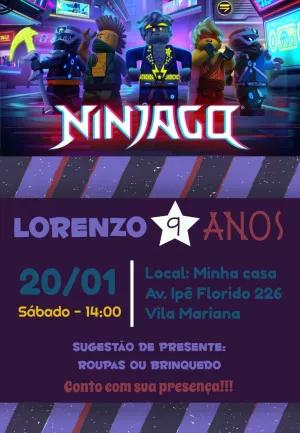 Convite Aniversário Ninjago com Personagens para Editar