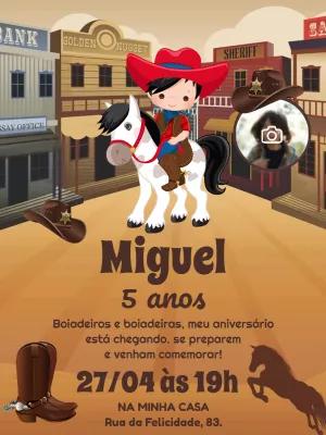 Convite de Aniversário Cowboy com Foto para Editar Online