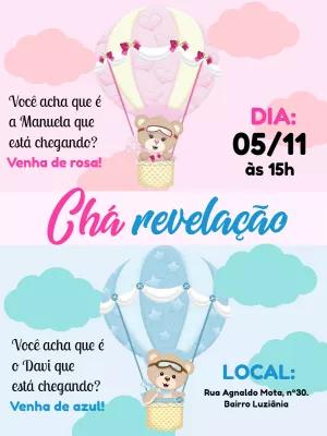 Convite Chá Revelação Ursinhos Baloeiros para Editar Online