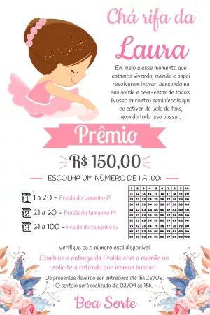 Convite Chá Rifa Bailarina Delicado para Editar Online