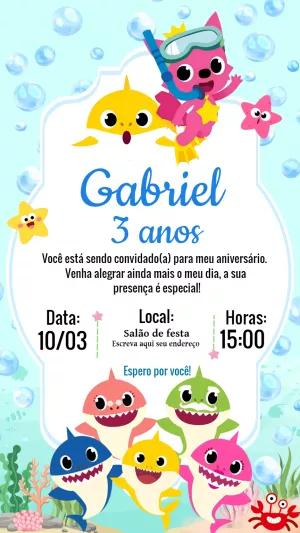 Convite de Aniversário Baby Shark com a Turma para Editar Online