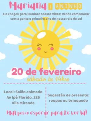 Convite de Aniversário Tema Solzinho para Editar Online