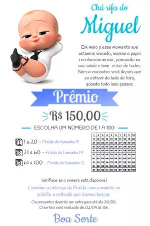 Convite Chá Rifa Poderoso Chefinho para Editar Online