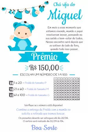 Convite Chá Rifa Ursinho com Varal de Roupas para Editar